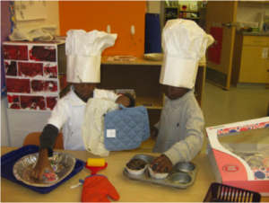 Literacy Lab students in dramatic play area