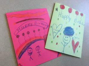Birthday cards created by students on People Who Are Incarcerated Awareness Day